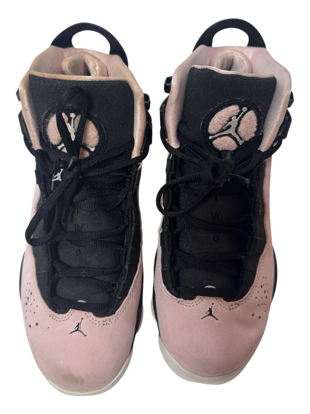 Air Jordan 6 Rings Pink and Black Foam High-Top Basketball Sneakers. Size 6Y